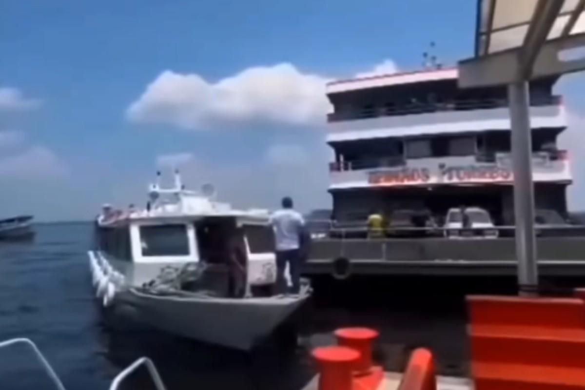 Manobra mal calculada: Ferry boat atinge lancha em terminal de Manaus 1 g1 embarcacao bate lancha
