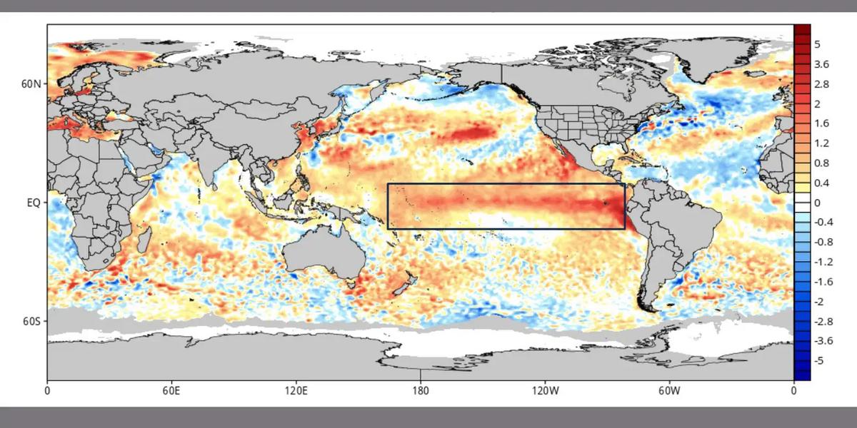 El Niño catastrófico: probabilidade de fenômeno extremo supera 90% 1 ilustracao identifica area de ocorrencia do el nino 0
